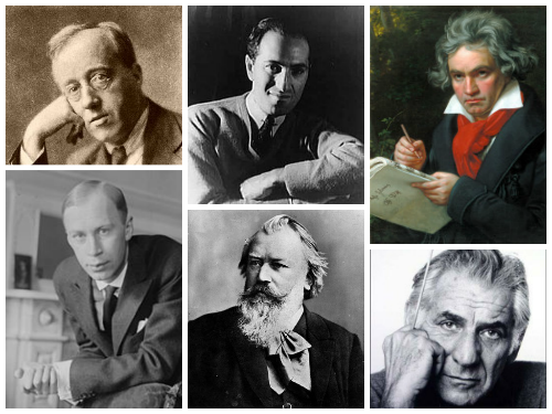 Composers featured in our 63rd season (from top left clockwise: Holst, Gershwin, Beethoven, Bernstein, Brahms, Prokofiev)